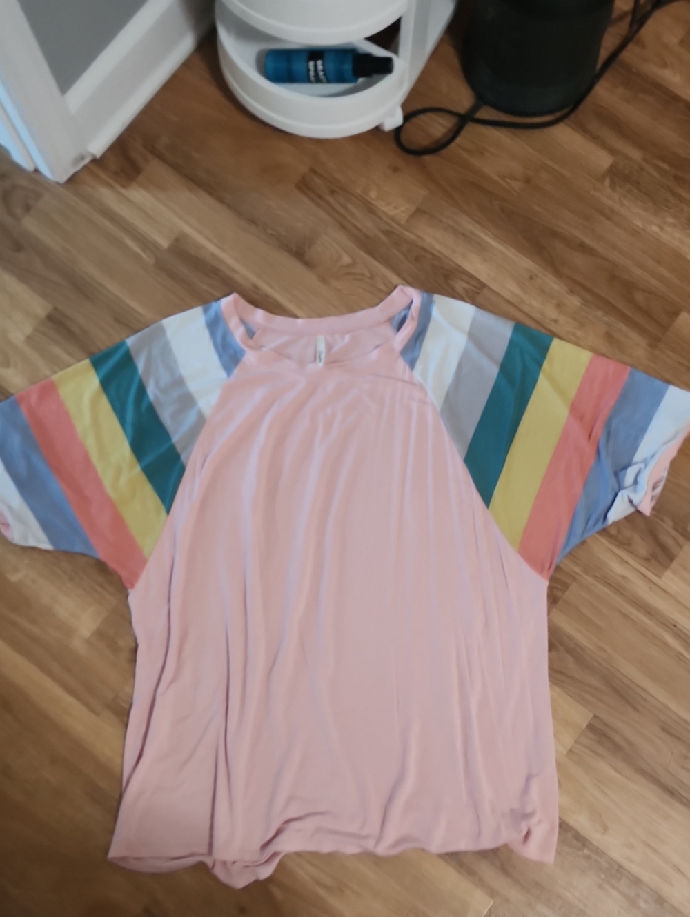 Womens Oversized Tunic Pink Rainbow Sleeve Tee